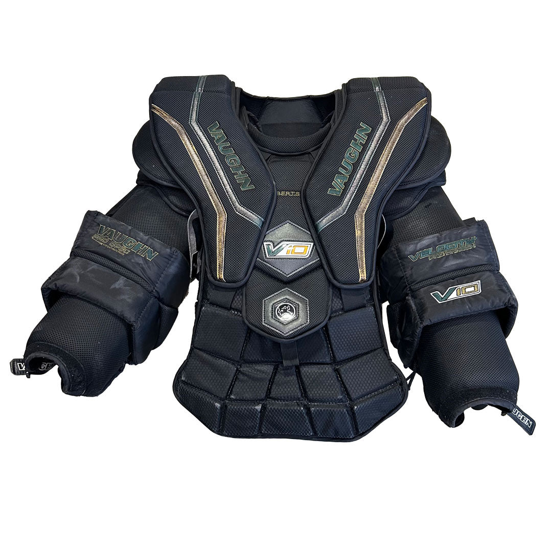 Vaughn Velocity V10 Pro Spec – Plastron de gardien de but Pro d'occasion (noir)